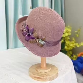 Летняя модная женская шляпа-цилиндр с двойным цветком, натуральная, симпатичная, купольная, с коротким краем, шляпа от солнца Adjustable чёрный