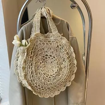 Летняя модная женская сумка на плечо большой емкости для пляжного отдыха из соломы 40x40cm бежевый