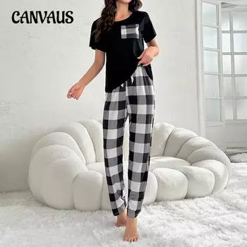 Летняя молочная шелковая пижама с короткими рукавами, женские брюки с клетчатым принтом, домашняя одежда, которую можно носить поверх тонкой части пижамных брюк S белый