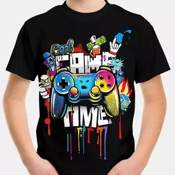 Летняя молодежная детская одежда футболка модные удобные 3D принтованные футболки с коротким рукавом для мальчиков 110cm