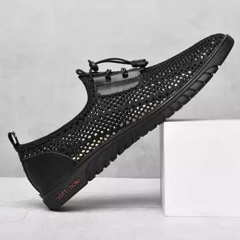 Летняя молодежная мужская повседневная спортивная обувь с круглым носком, сетчатая обувь с плетеной сеткой, удобная сетчатая обувь, мягкая полая подошва, мужская обувь 37 серый