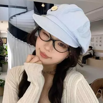 Летняя морская соль сине-белая шляпа с пуговицами в виде облака, женская путешествующая газетчица, восьмиугольная шляпа, показывающая лицо, маленький берет художника, прилив M56-58cm синий