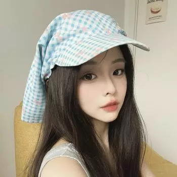 Летняя мятно-зеленая клетчатая шляпа с кружевом в мелкий цветок для женщин, для путешествий на открытом воздухе, маленькая, свежая, большая, с карнизами, солнцезащитный платок, шляпа прилив M56-58cm жёлтый