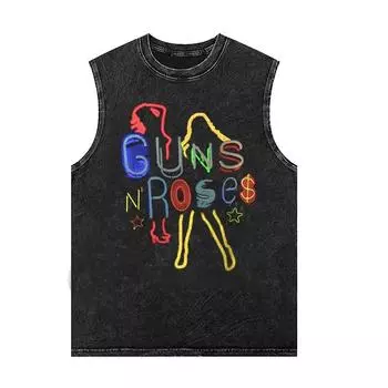 Летняя мультяшная аниме-принт винтажная выстиранная майка уличная одежда оверсайз футболка без рукавов мужские майки одежда для спортзала S