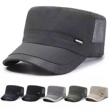 Летняя мужская быстросохнущая шляпа с плоским верхом, сетчатая шляпа для отдыха на природе, солнцезащитная шляпа для рыбалки, тонкая дышащая кепка для мужчин Adjustable тёмно-синий
