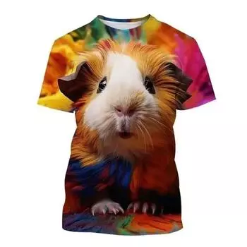 Летняя мужская цветная масляная живопись с изображением хомяка с 3D-принтом футболка с коротким рукавом и круглым воротником свободного покроя большого размера S