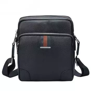 Летняя мужская деловая сумка через плечо из коровьей кожи первого слоя, модная повседневная сумка в цвете чёрный