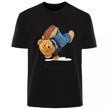 Летняя мужская дышащая футболка высокого качества из 100% хлопка с принтом медведя в стиле хип-хоп, повседневная модная мужская уличная одежда в стиле хип-хоп S чёрный