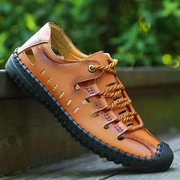 Летняя мужская дышащая удобная пляжная обувь полые повседневные сандалии прогулочная обувь 38 чёрный