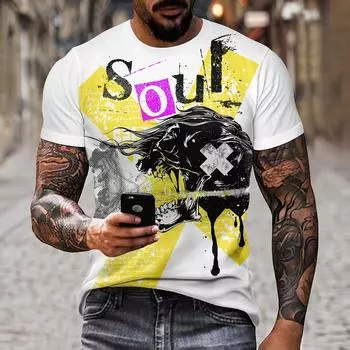 Летняя мужская футболка3DSkull с буквенным принтом, модная мужская одежда с короткими рукавами и круглым вырезом, футболка из полиэстера для отдыха, уличная одежда XL