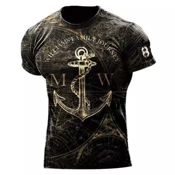 Летняя мужская футболка 3D Compass Retro HD Printed Short Sleeve Personality Trend Top Street Oversize O-neck Comfortable Clothing L