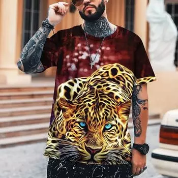 Летняя мужская футболка Animal Visual Experience с 3D-принтом, рубашка из высококачественного полиэстера, удобная футболка большого размера, топы
