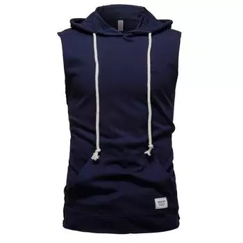 Летняя мужская футболка без рукавов для фитнеса с капюшоном и круглым вырезом, летний дышащий хлопковый жилет для мужчин S