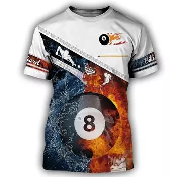Летняя мужская футболка «Бильярд № 8», черный шар с 3d принтом, высококачественная мужская верхняя праздничная повседневная одежда, повседневная уличная одежда с коротким рукавом 2XL