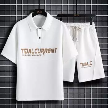 Летняя мужская футболка больших размеров, повседневный костюм, летняя мужская футболка с коротким рукавом + шорты, комплекты XXXXL белый