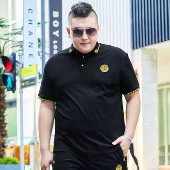 Летняя мужская футболка больших размеров с лацканами и короткими рукавами, рубашка-половина с короткими рукавами, рубашка поло большого размера Fat Man 2XL чёрный