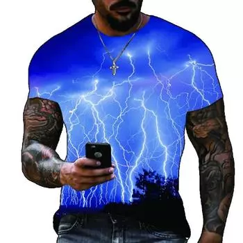 Летняя мужская футболка большого размера, повседневная футболка с молнией и крутым 3D цифровым принтом для мужчин, футболка с коротким рукавом S
