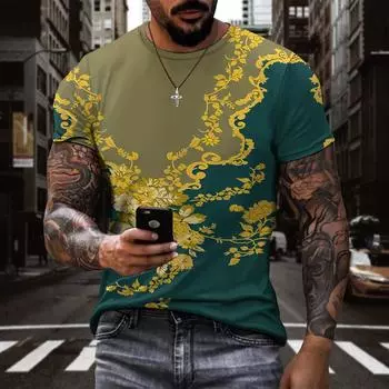 Летняя мужская футболка большого размера с 3d цветочным принтом, топы с графикой и коротким рукавом, повседневная мужская одежда, модная уличная одежда с круглым вырезом Camiseta S