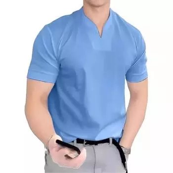 Летняя мужская футболка для фитнеса из хлопка с V-образным вырезом 2023 года XS оливковое зеленый