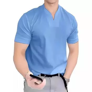 Летняя мужская футболка для фитнеса из хлопка с V-образным вырезом 2023 года M белый