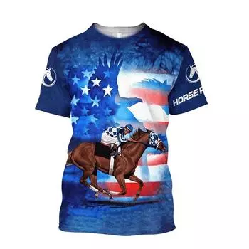 Летняя мужская футболка для скачек, белые футболки с лошадьми, модные крутые скачки, мужские топы с 3D принтом, негабаритная одежда в стиле Харадзюку XXXL