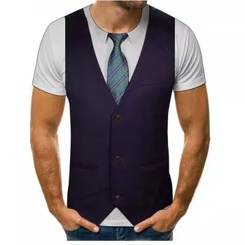 Летняя мужская футболка из двух частей с 3D цифровым принтом и короткими рукавами, футболка