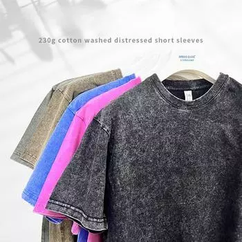 Летняя мужская футболка из хлопка с потертостями, круглым вырезом и короткими рукавами, с принтом жареных снежинок, свободные футболки в стиле ретро со слегка заниженными плечами для мужчин S