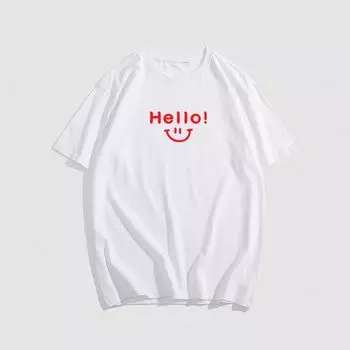 Летняя мужская футболка из хлопка со смайликом и принтом, уличный повседневный топ унисекс с коротким рукавом и круглым вырезом S чёрный