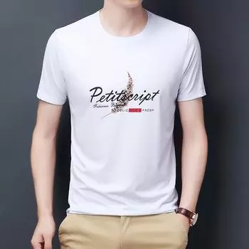 Летняя мужская футболка из хлопка Tencel с короткими рукавами и корейским принтом, модная повседневная мужская одежда с короткими рукавами M