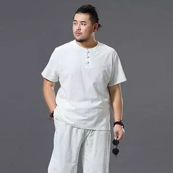 Летняя мужская футболка из искусственного хлопка и льна в китайском стиле, свободная мужская футболка с короткими рукавами большого размера, свободная мужская футболка в стиле ретро с имитацией льна M серый