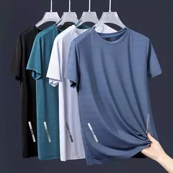 Летняя мужская футболка из ледяного шелка с короткими рукавами, дышащая сетка, мужская повседневная спортивная быстросохнущая футболка с короткими рукавами и принтом