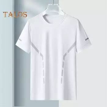 Летняя мужская футболка из ледяного шелка с круглым вырезом, свободная однотонная пуловер с короткими рукавами, повседневная повседневная одежда, спортивный топ для фитнеса L чёрный