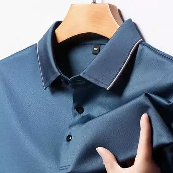 Летняя мужская футболка из шелка шелковицы с короткими рукавами, элитные деловые лацканы среднего возраста, свободная одежда для папы, повседневная рубашка-поло без утюга M