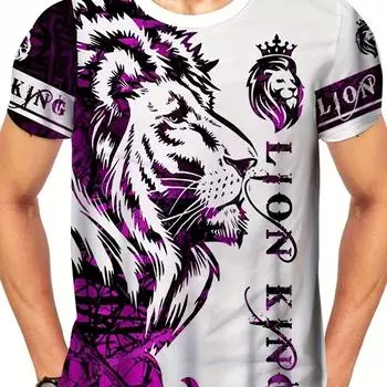 Летняя мужская футболка, модная, повседневная, с круглым вырезом, с напечатанным нежным 3D-принтом льва, удобная для повседневной летней носки S