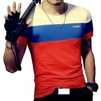 Летняя мужская футболка, модные лоскутные футболки с короткими рукавами, мужские хлопковые футболки с круглым вырезом 3XL синий