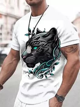 Летняя мужская футболка на открытом воздухе, повседневная, с короткими рукавами, уличная свободная модная футболка с круглым вырезом, топ с 3D принтом «Черная пантера» и животным S