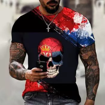 Летняя мужская футболка нового дизайна, рубашка с короткими рукавами с 3D-принтом и черепом XS