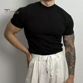 Летняя мужская футболка, однотонная нить, приталенная, эластичная, быстросохнущая, с короткими рукавами, впитывающая пот, тонкий пуловер с воротником половинной высоты, тренировка в тренажерном зале, ежедневно 3XL мятный зеленый