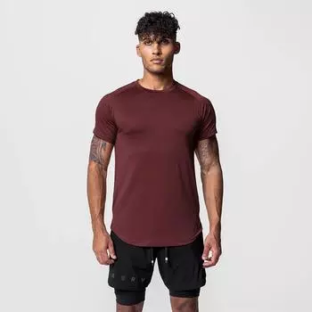 Летняя мужская футболка, однотонная повседневная универсальная спортивная рубашка реглан с круглым вырезом и короткими рукавами M вино красного
