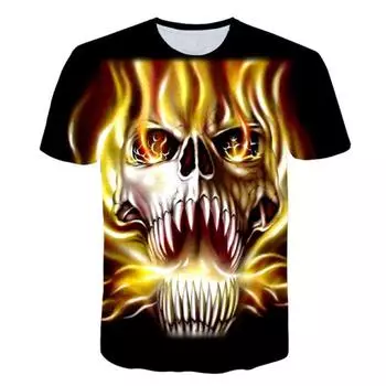 Летняя мужская футболка, повседневная футболка с круглым вырезом и короткими рукавами, модная брендовая футболка с черепом дьявола, 3D футболка, уличная одежда, топы S