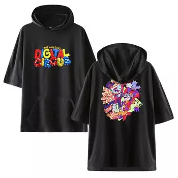 Летняя мужская футболка, повседневная The Amazing Digital Circus, свободные топы с капюшоном, футболки, мужская новая спортивная одежда, толстовка с коротким рукавом, мужская футболка, одежда XS чёрный