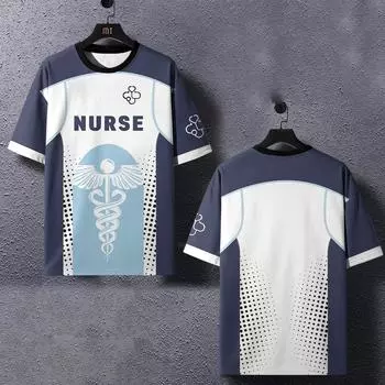 Летняя мужская футболка, повседневные топы с короткими рукавами, пуловер с круглым вырезом и принтом медсестры, одежда больших размеров, рабочая одежда для больниц, мужские футболки S