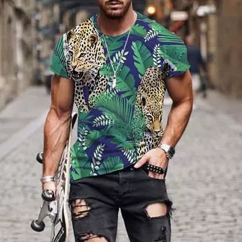 Летняя мужская футболка премиум-класса с леопардовым узором, винтажная футболка с 3D принтом Harajuku, повседневная футболка с короткими рукавами, топы унисекс S