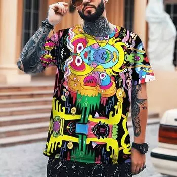 Летняя мужская футболка разных размеров с 3D принтом, мужские топы с юмором, абстрактная забавная вышивка, высокое качество L