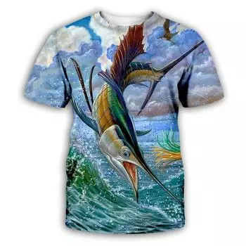 Летняя мужская футболка с 3D эффектом глубоководной рыбы Harajuku, повседневная модная футболка унисекс, футболка из полиэстера, новинка 2021 года S белый