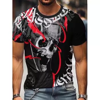 Летняя мужская футболка с 3D-черепом и графическим принтом, крутые футболки с короткими рукавами в уличном стиле для больших и высоких мужчин, одежда оверсайз, новые топы 4XL