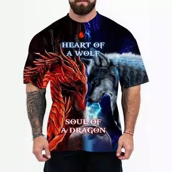 Летняя мужская футболка с 3D-цифровой печатью для взрослых с рисунками животных S