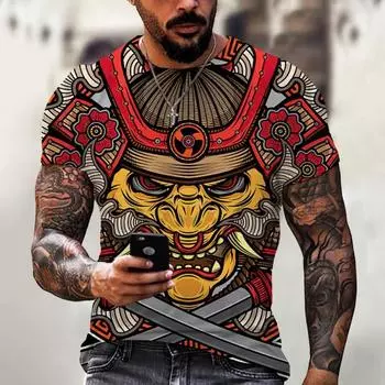 Летняя мужская футболка с 3D цифровым принтом воина и короткими рукавами S