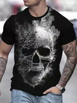 Летняя мужская футболка с 3D-принтом черепа и короткими рукавами для мужчин, повседневная уличная одежда, футболки, топы, повседневная футболка с круглым вырезом S