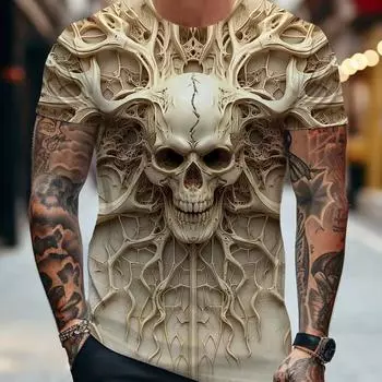 Летняя мужская футболка с 3D-принтом черепа и короткими рукавами для мужчин, повседневная уличная одежда, футболки, топы, повседневная футболка с круглым вырезом 3XL